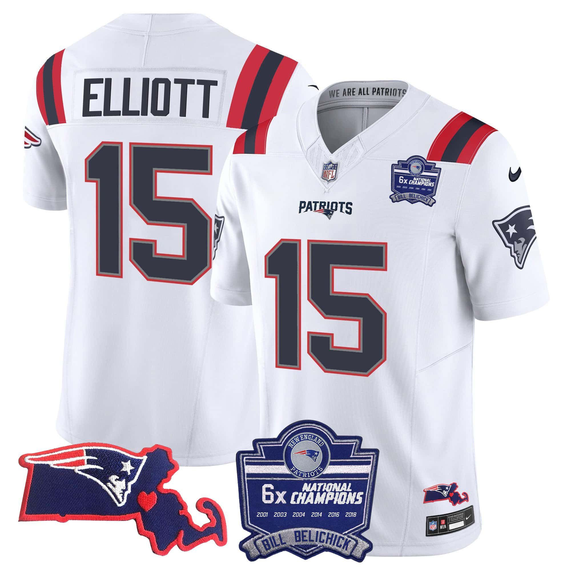 Men New England Patriots #15 Elliott White 2024 Nike 6x Champions Patch Vapor Limited NFL Jersey